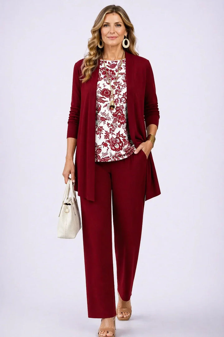 Olaya | Conjunto Floral Burdeos de 3 Piezas