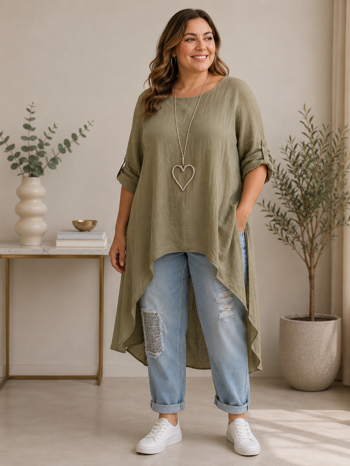 Zaida | Blusa Curvy Larga con Bajo Asimétrico