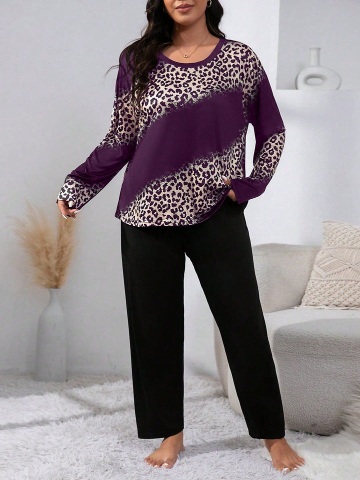 Pijama curvy de rayas y estampado leopardo