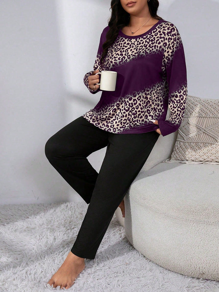 Pijama curvy de rayas y estampado leopardo