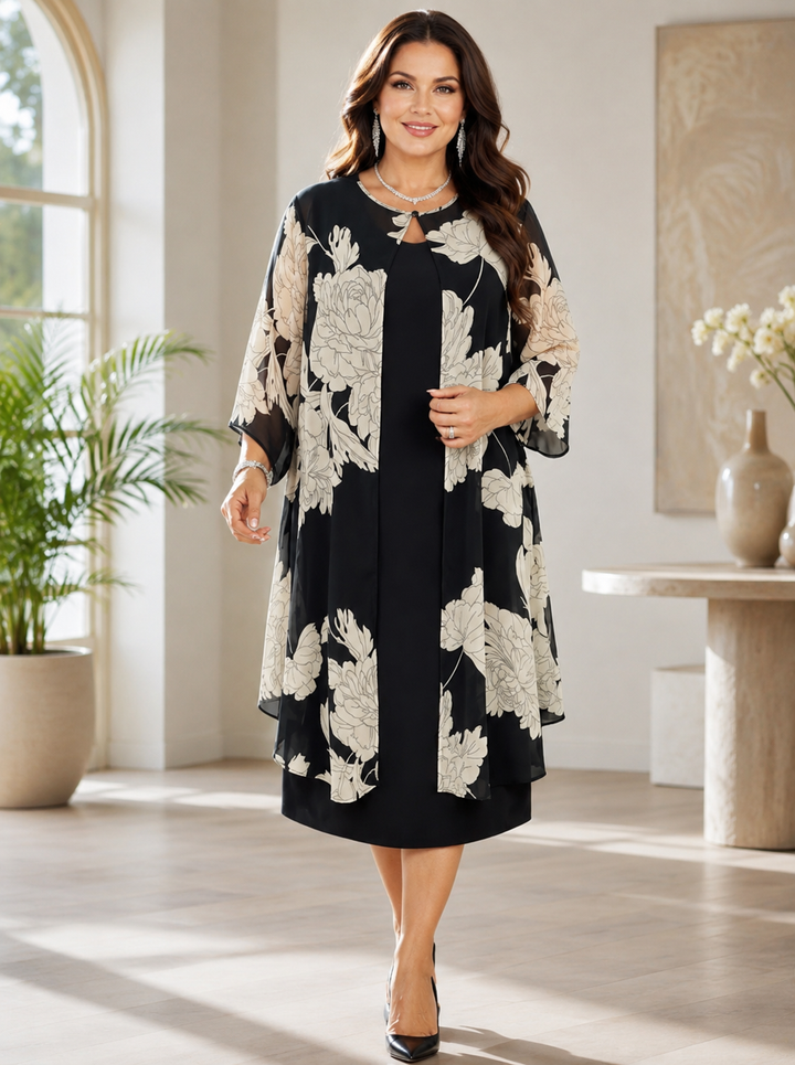Silvia | Conjunto Curvy de Cárdigan y Vestido Floral