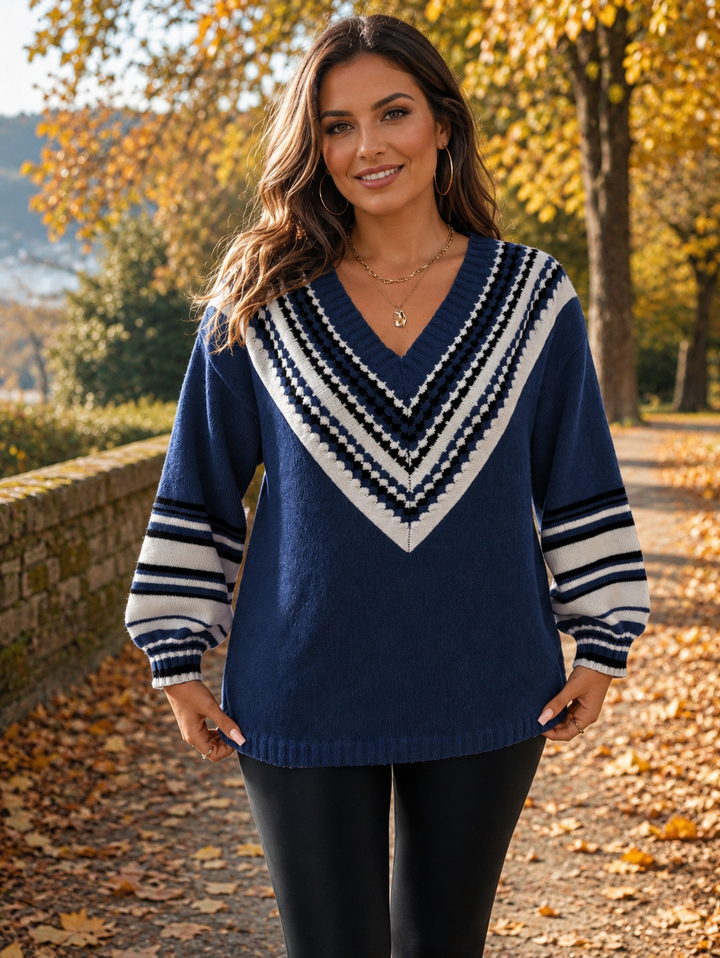Adriana | Jersey Curvy de Rayas con Escote en V