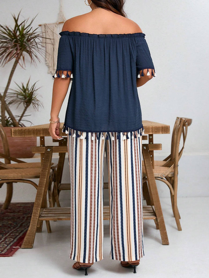 Rut | Conjunto Curvy de Top Bardot y Pantalón a Rayas