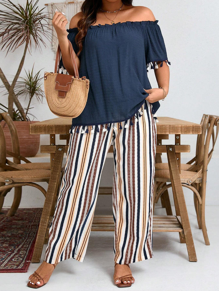 Rut | Conjunto Curvy de Top Bardot y Pantalón a Rayas