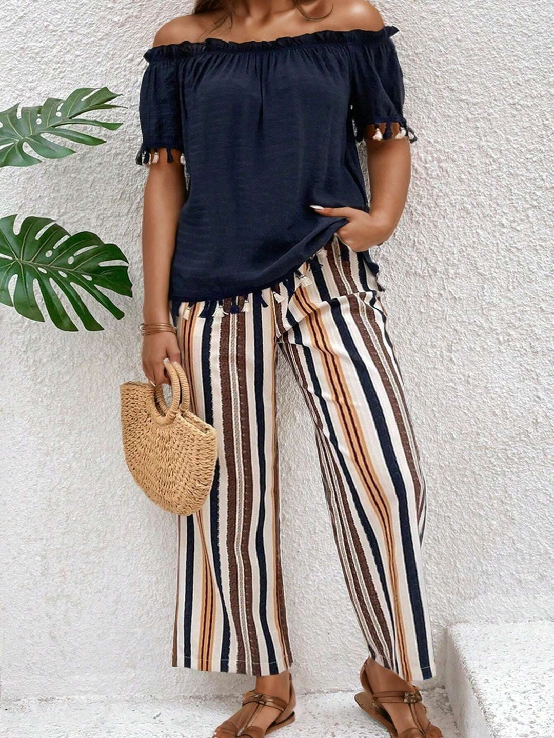 Rut | Conjunto Curvy de Top Bardot y Pantalón a Rayas