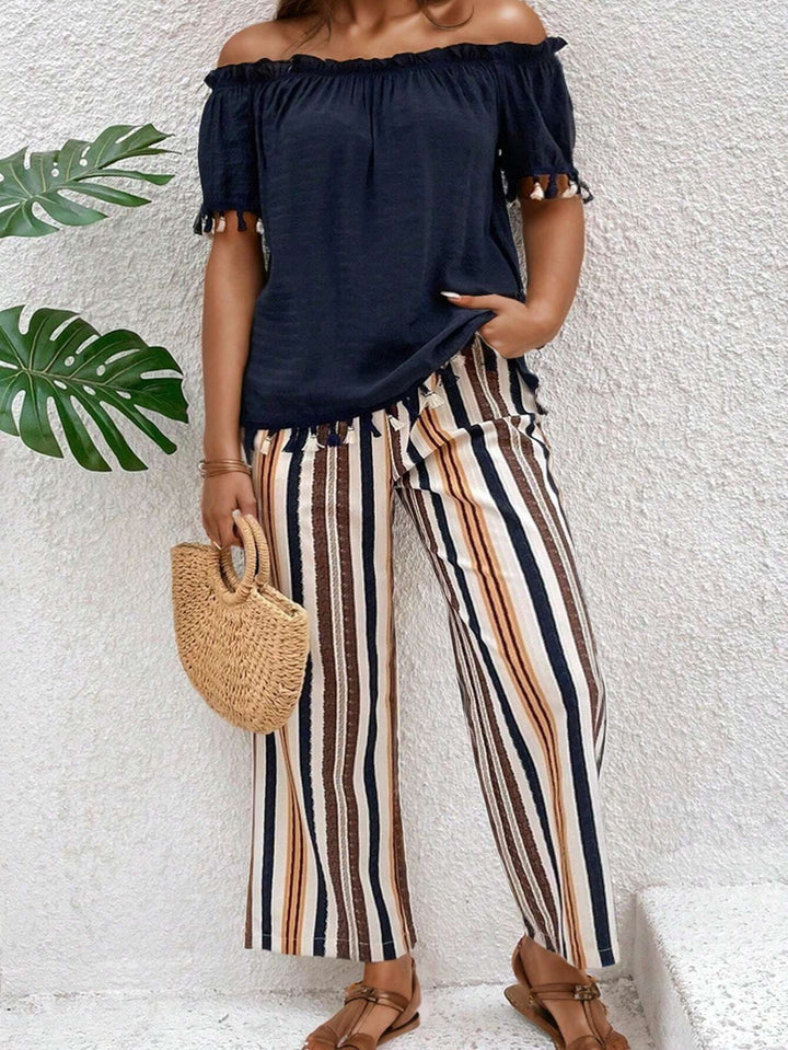 Rut | Conjunto Curvy de Top Bardot y Pantalón a Rayas