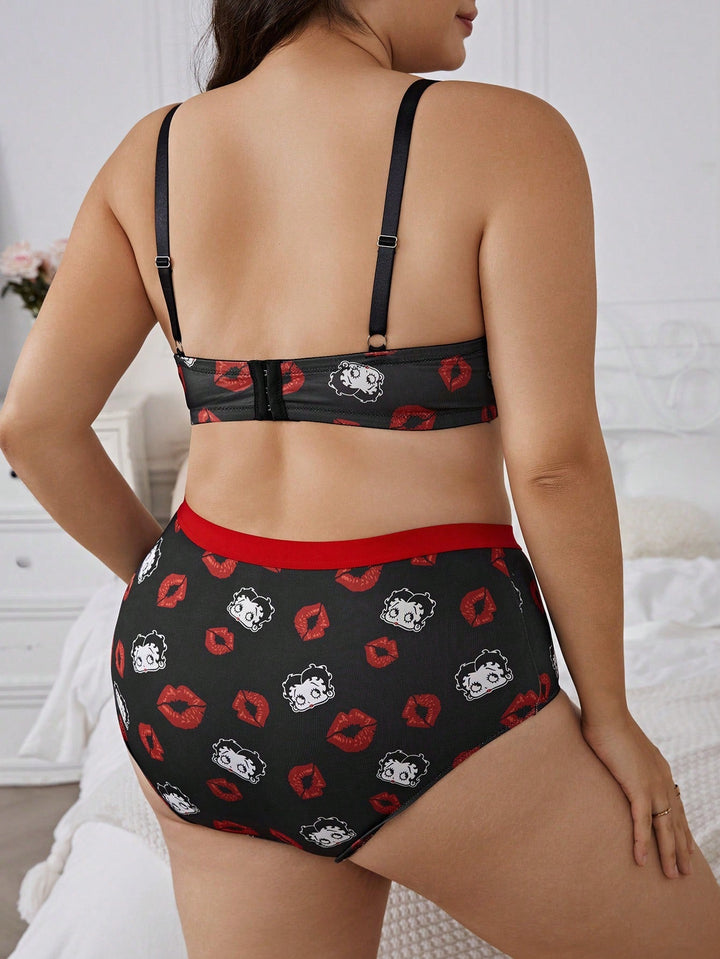 Conjunto curvy de sujetador y braguita con estampado divertido