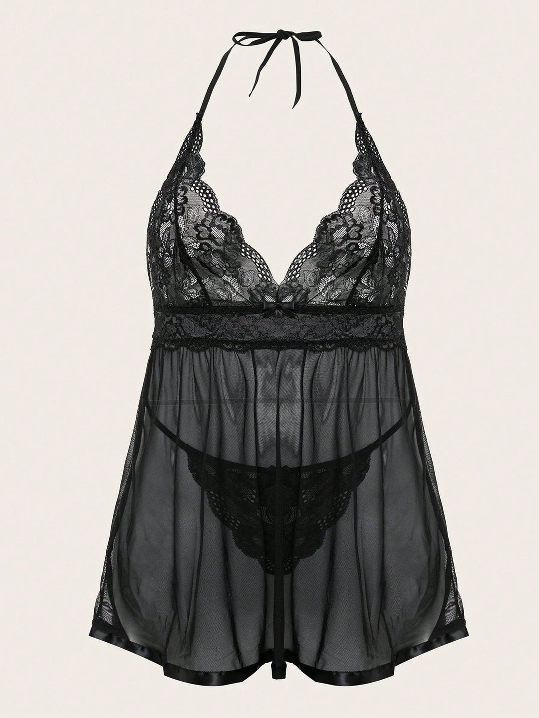 Babydoll curvy de encaje con cuello alto