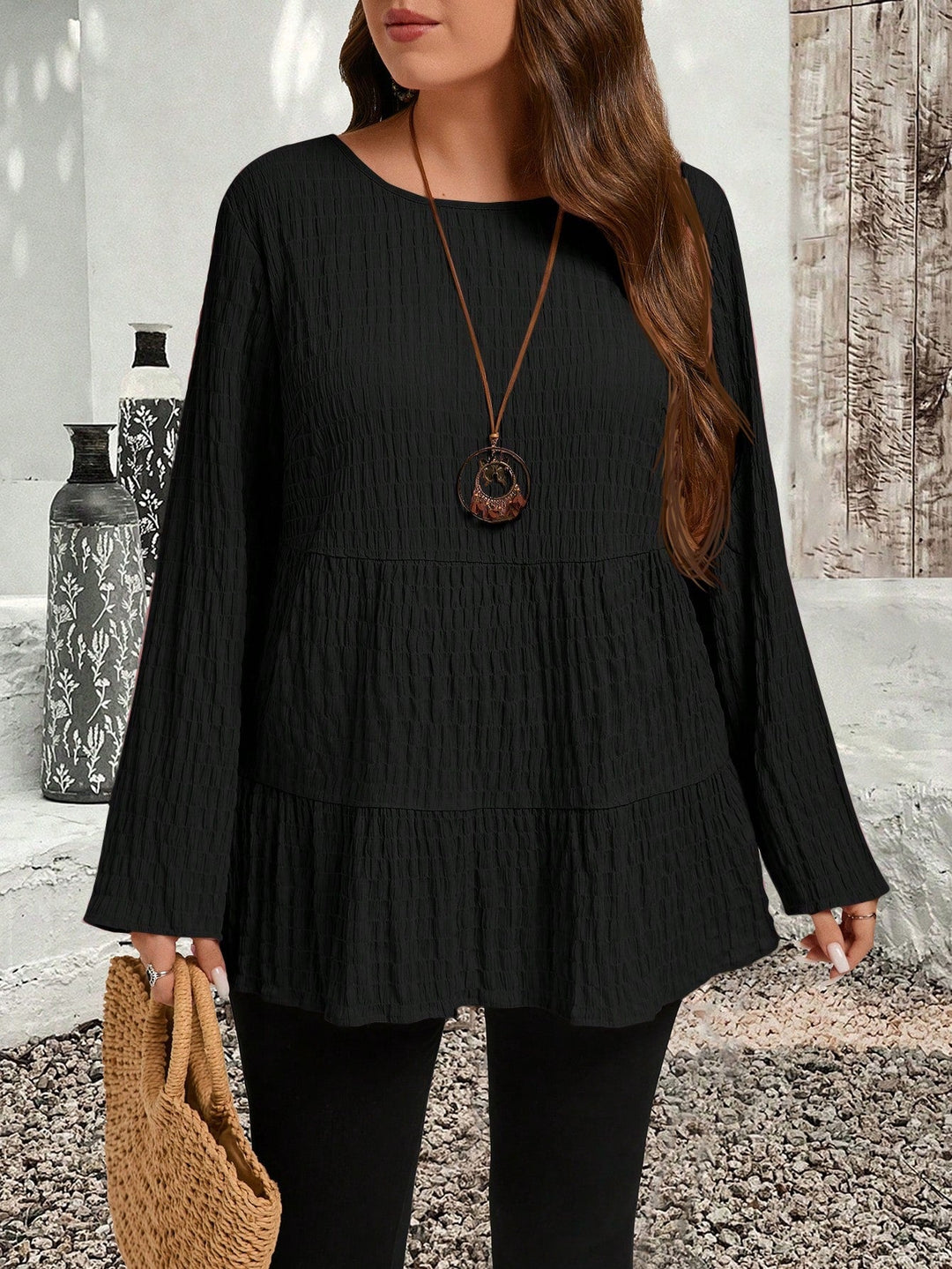 Olivia | Blusa Curvy Plisada de Manga Larga