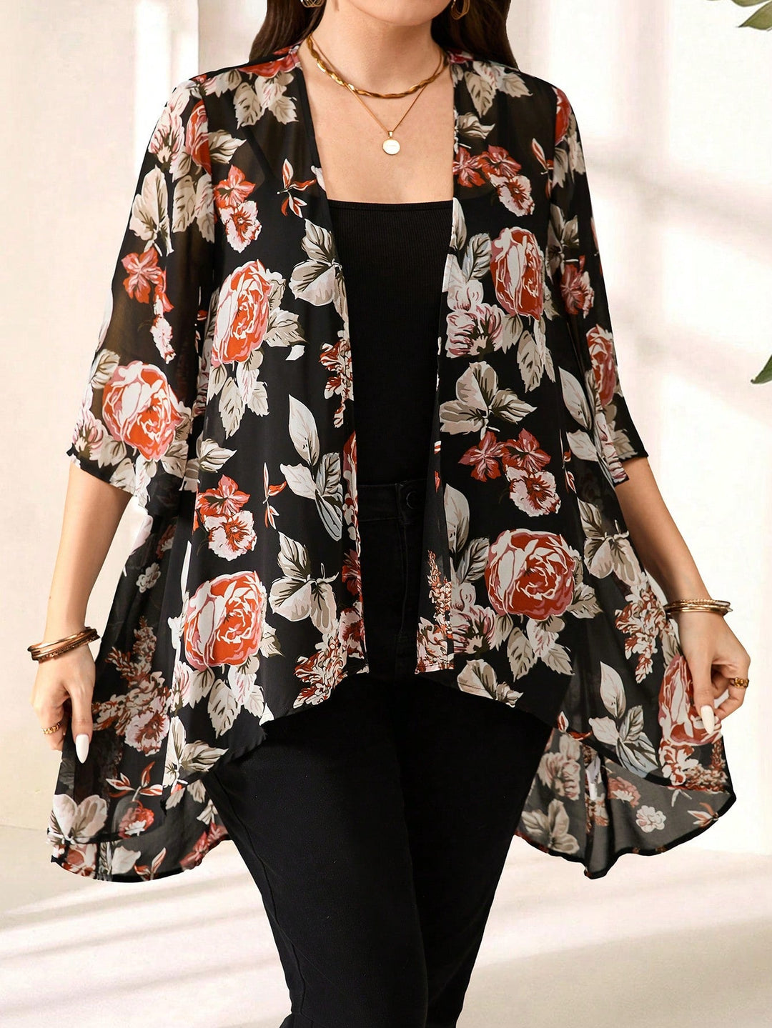 Paola | Chaqueta Curvy Jacquard de Manga Tres Cuartos
