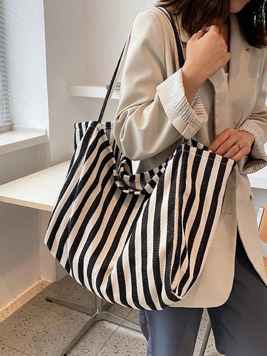 Marta | Bolso Tote de Lona a Rayas