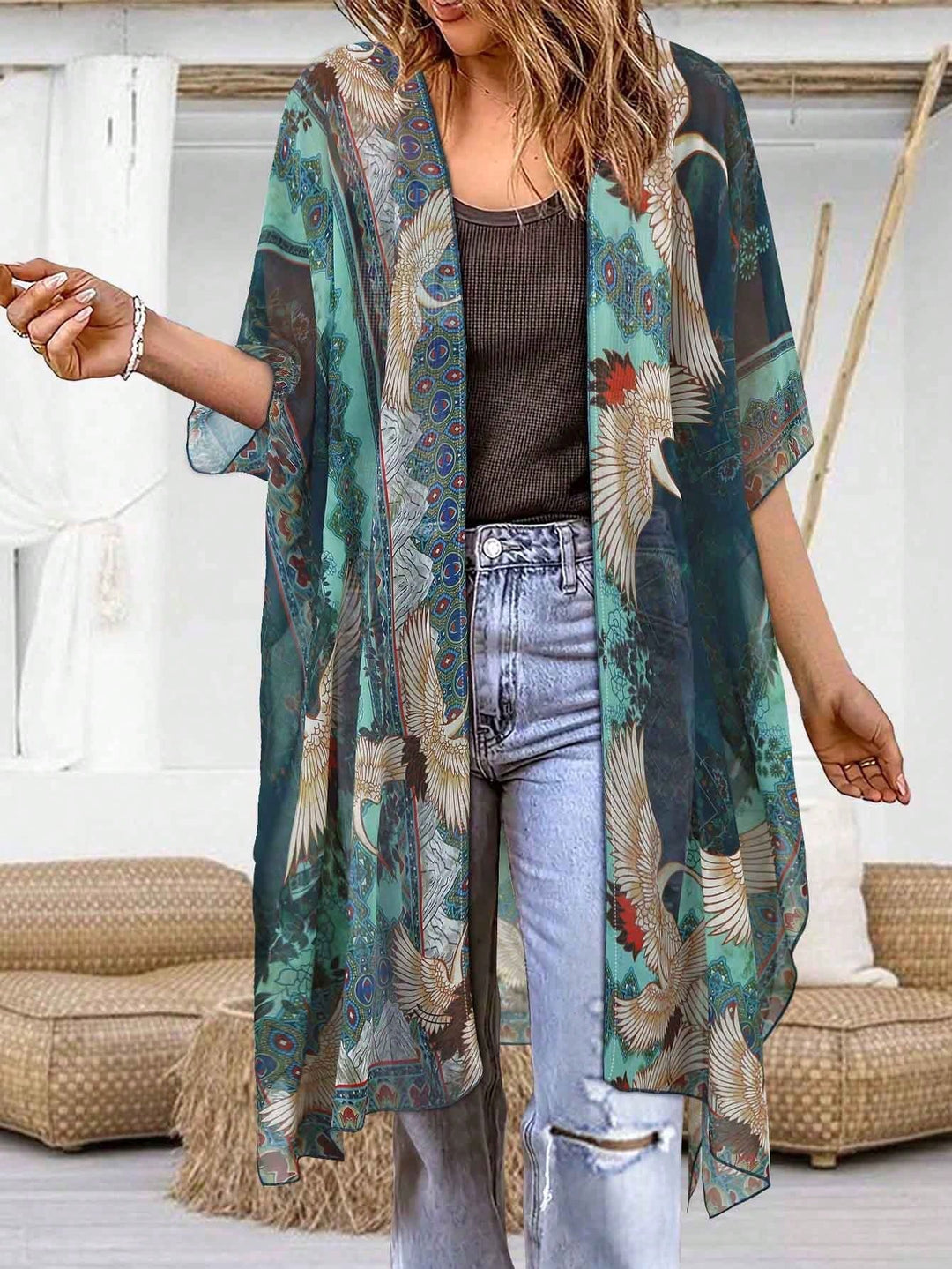 Dalia | Cárdigan Curvy Bohemio con Grullas
