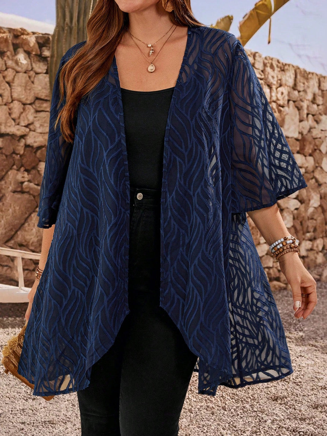 Paola | Chaqueta Curvy Jacquard de Manga Tres Cuartos