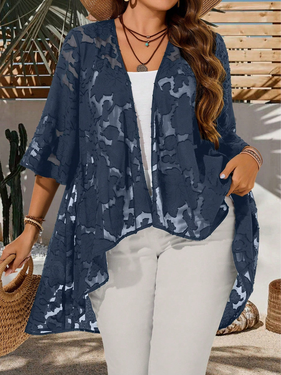 Paola | Chaqueta Curvy Jacquard de Manga Tres Cuartos