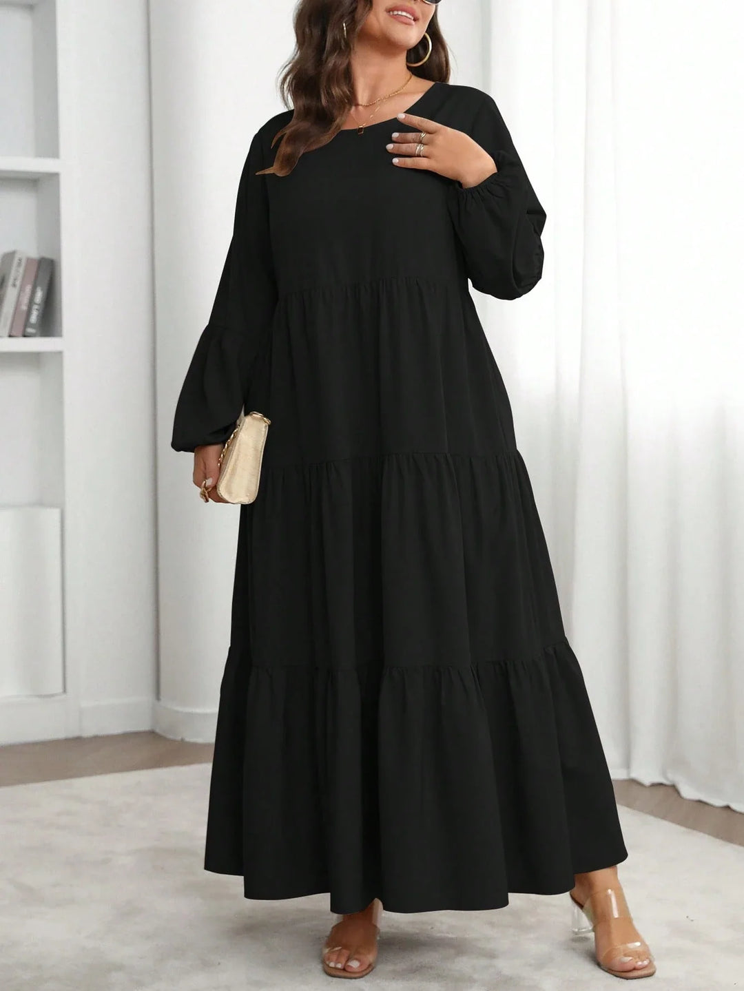 Lucía | Vestido Maxi Curvy con Mangas Globo