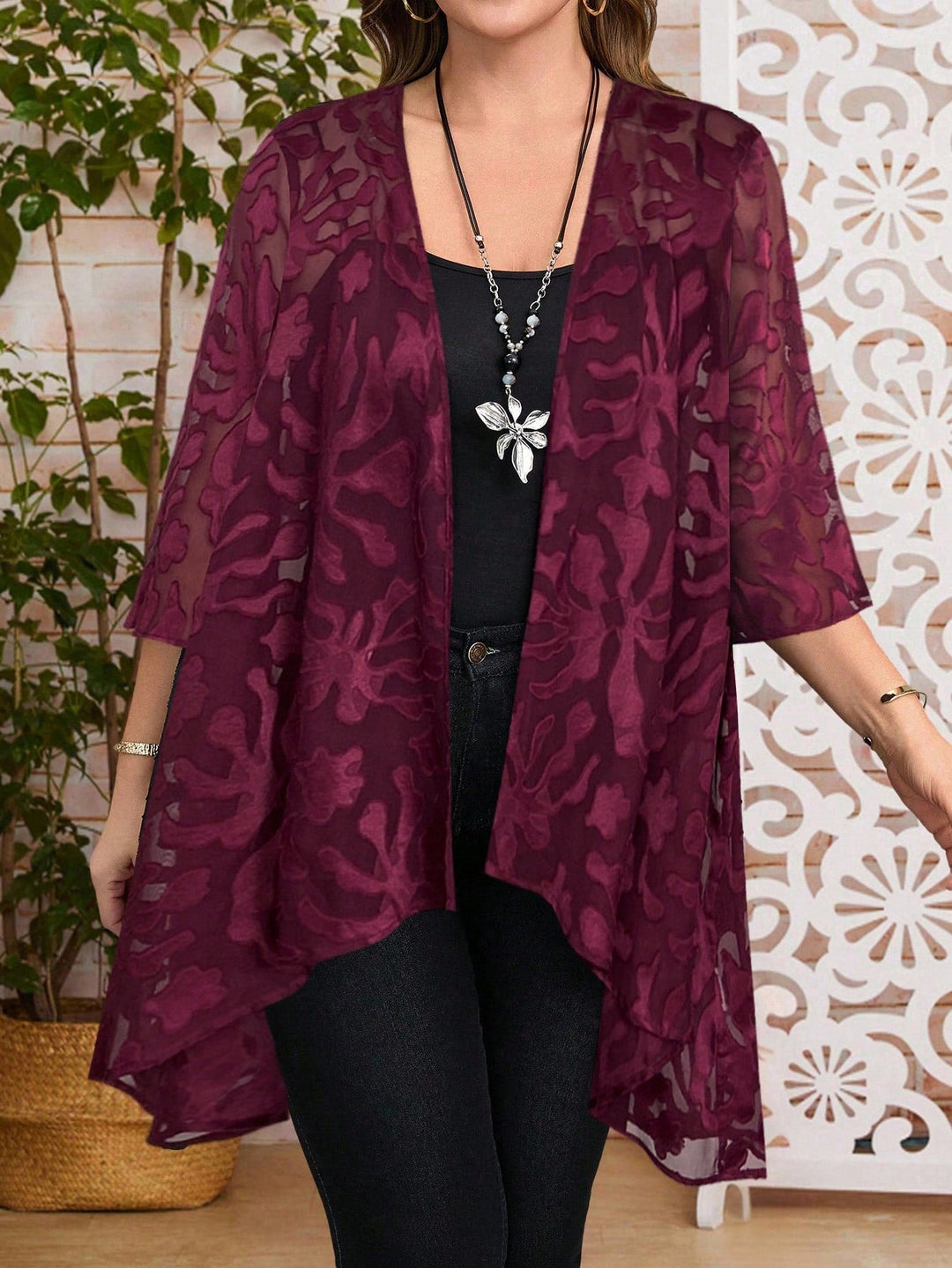 Paola | Chaqueta Curvy Jacquard de Manga Tres Cuartos
