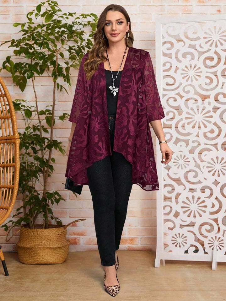 Paola | Chaqueta Curvy Jacquard de Manga Tres Cuartos