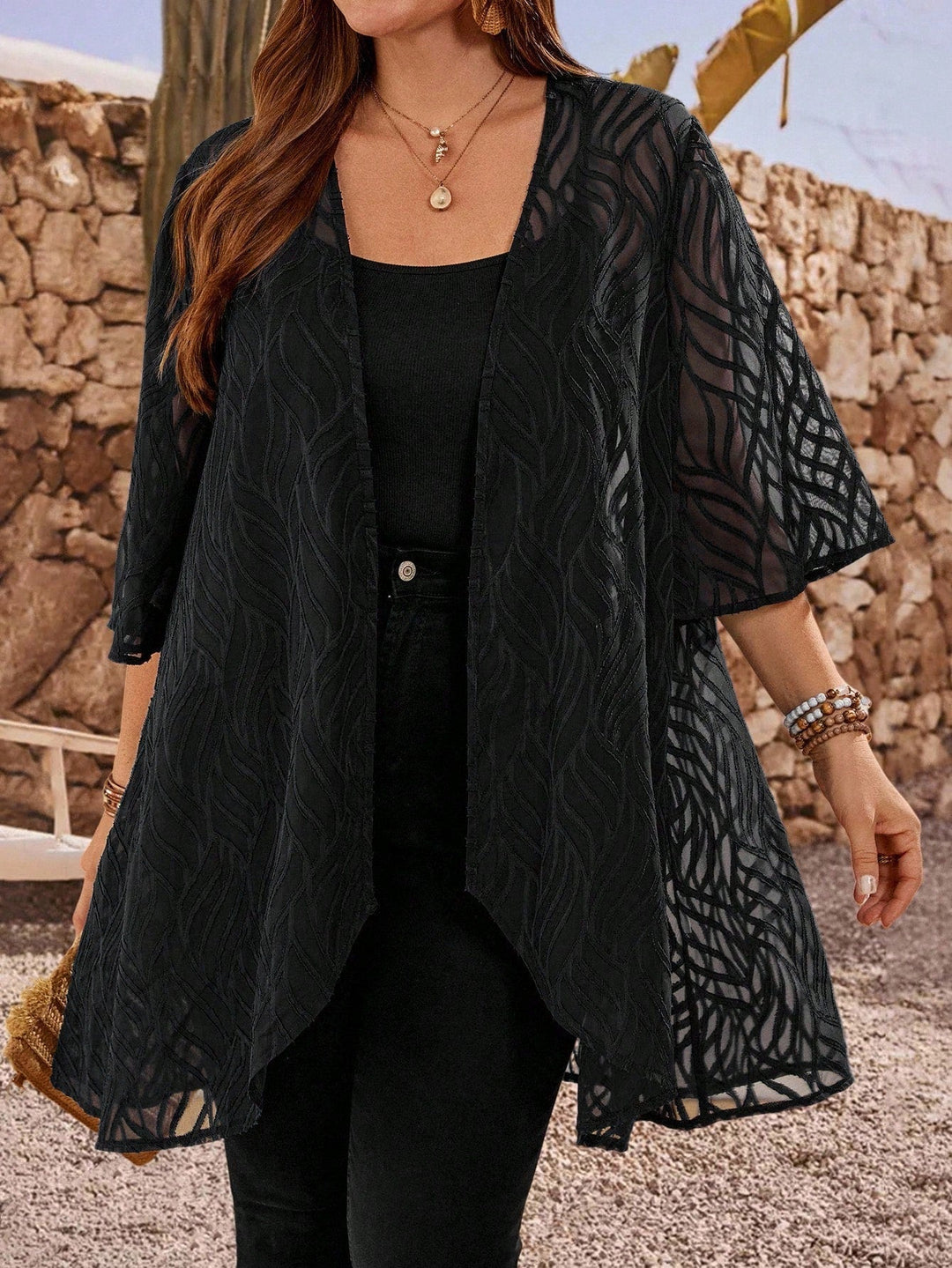 Paola | Chaqueta Curvy Jacquard de Manga Tres Cuartos