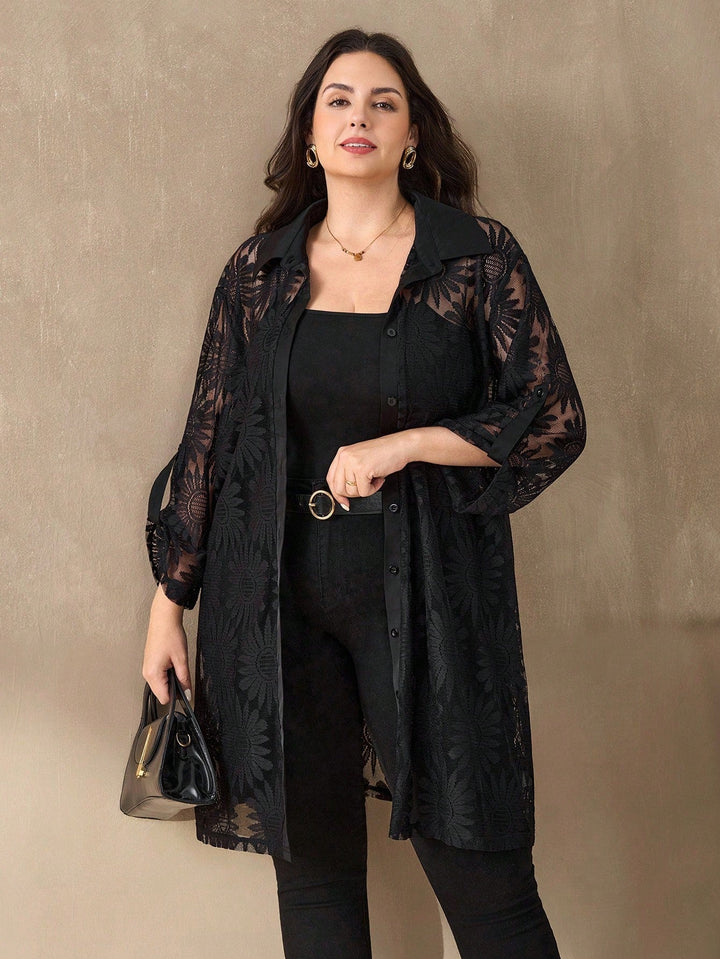 Olalla | Camisa Curvy Larga con Botones y Encaje