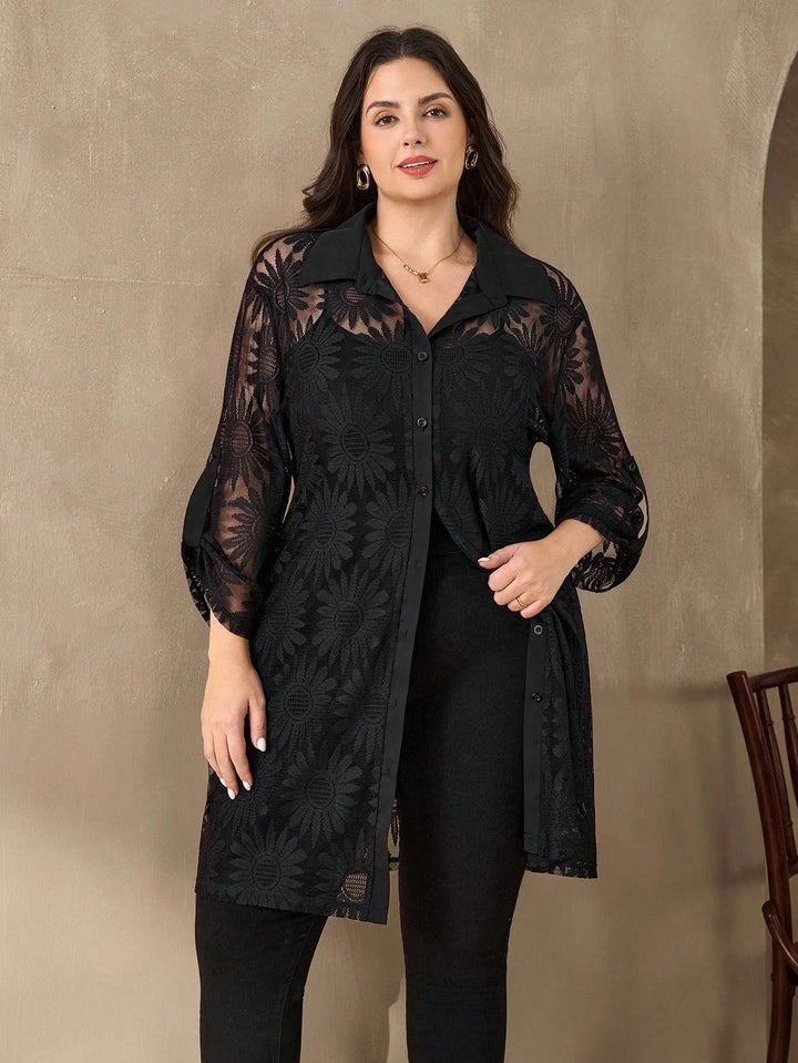 Olalla | Camisa Curvy Larga con Botones y Encaje