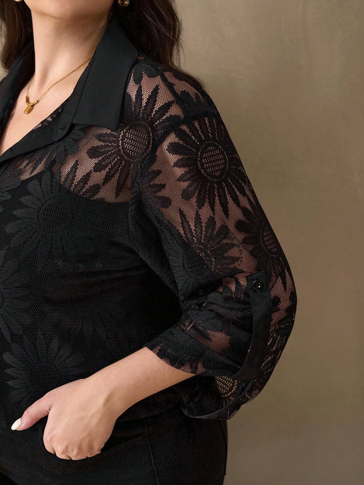 Olalla | Camisa Curvy Larga con Botones y Encaje