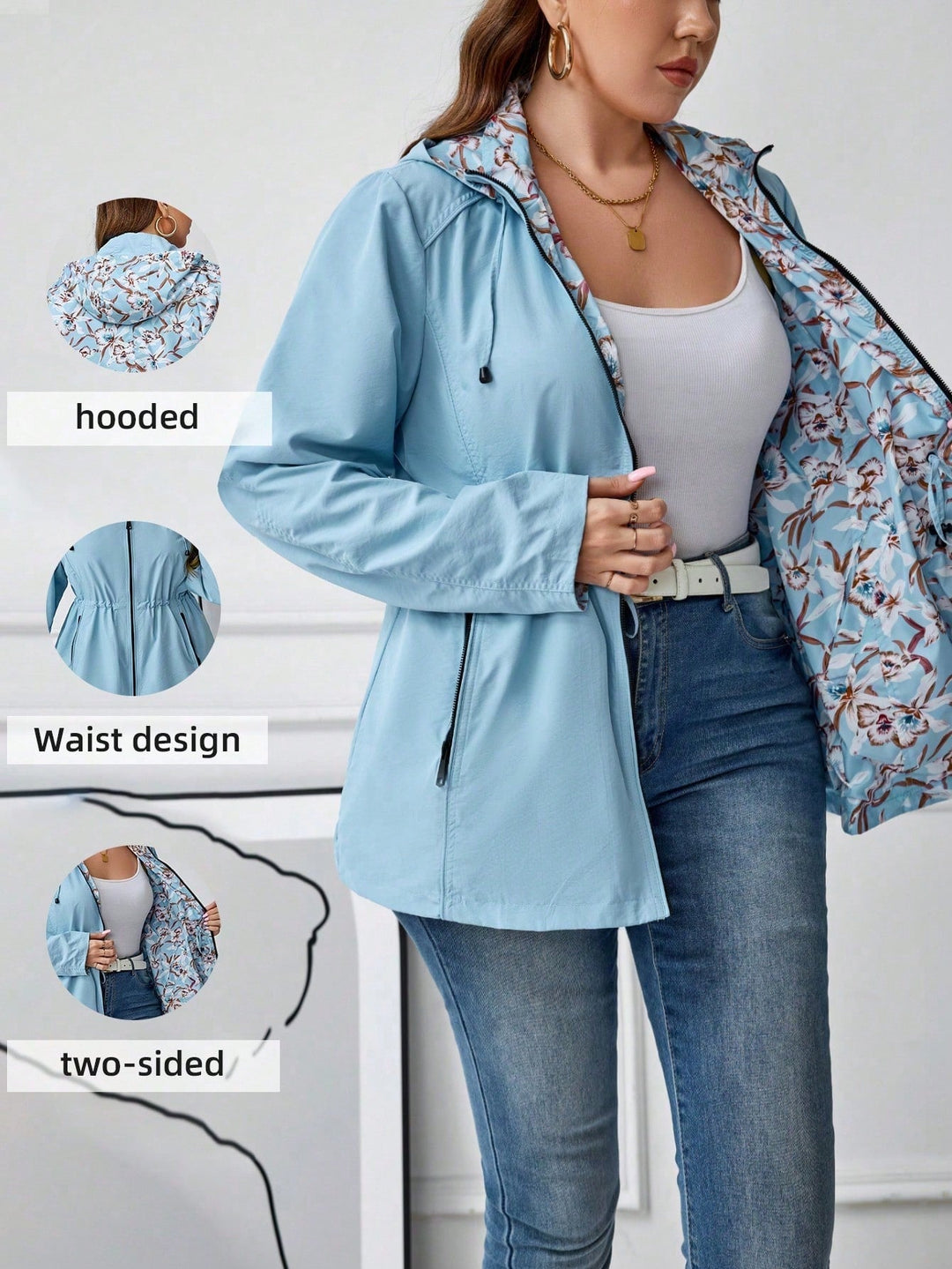 María | Chaqueta Cortavientos Curvy Reversible con Capucha