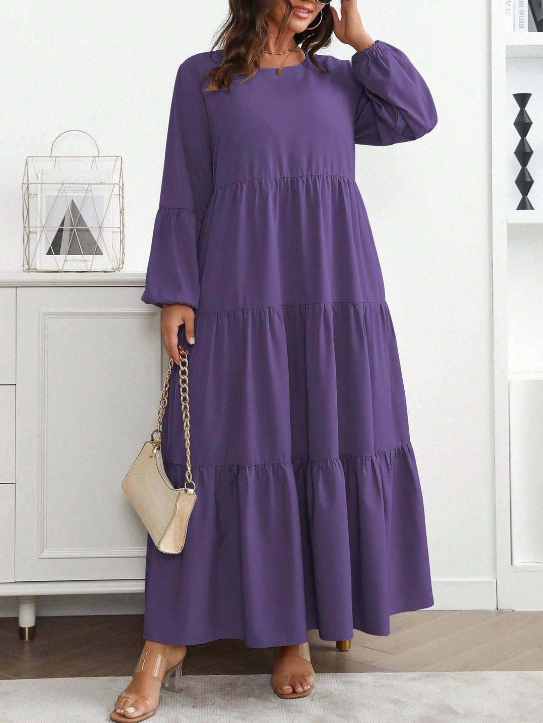 Lucía | Vestido Maxi Curvy con Mangas Globo