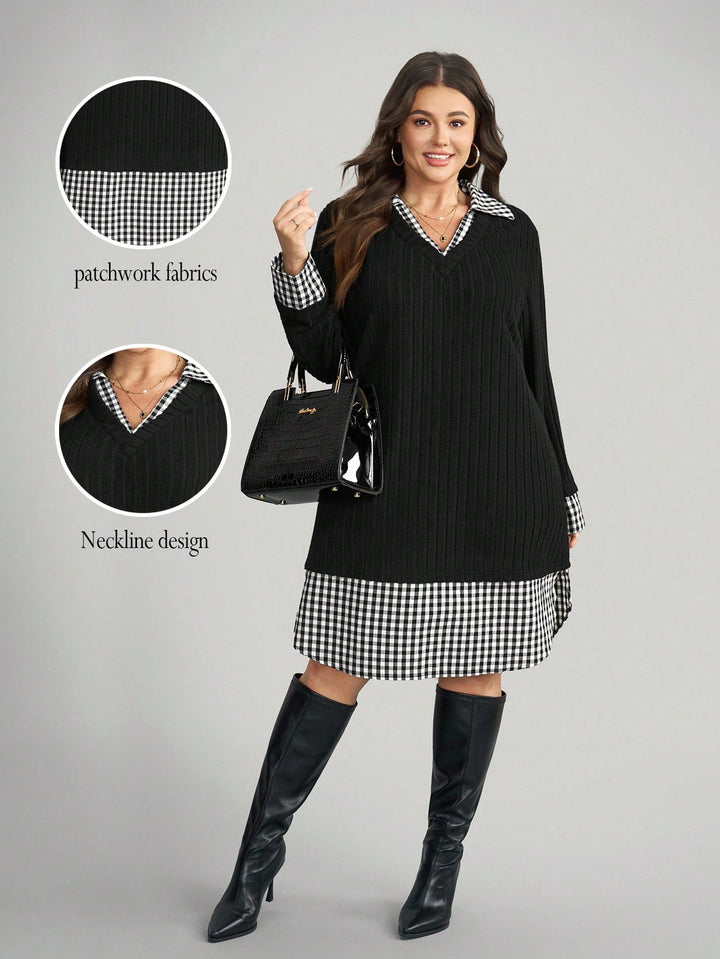 Paloma | Vestido Curvy de Cuadros y Punto 2 en 1