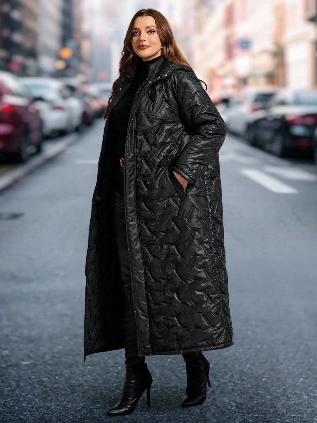 Fabiola | Abrigo Curvy Acolchado Negro con Bolsillos