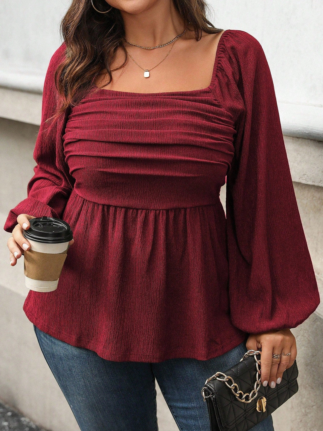 Sofía | Blusa Curvy de Manga Globo y Cintura Fruncida