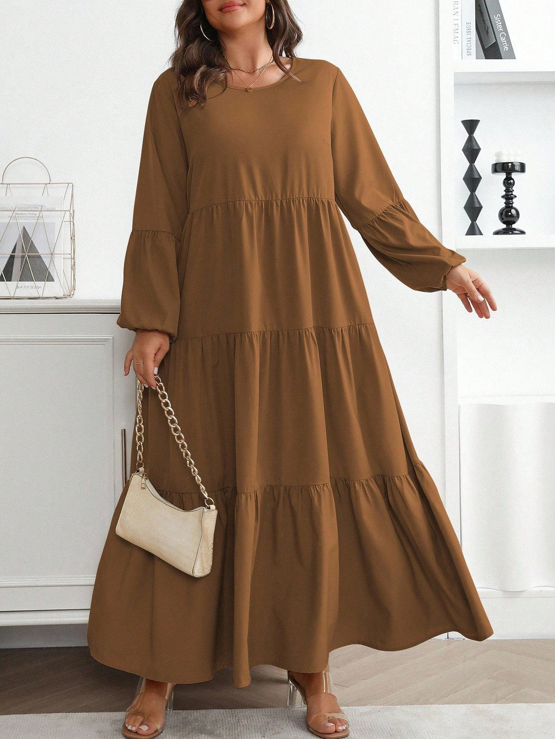 Lucía | Vestido Maxi Curvy con Mangas Globo
