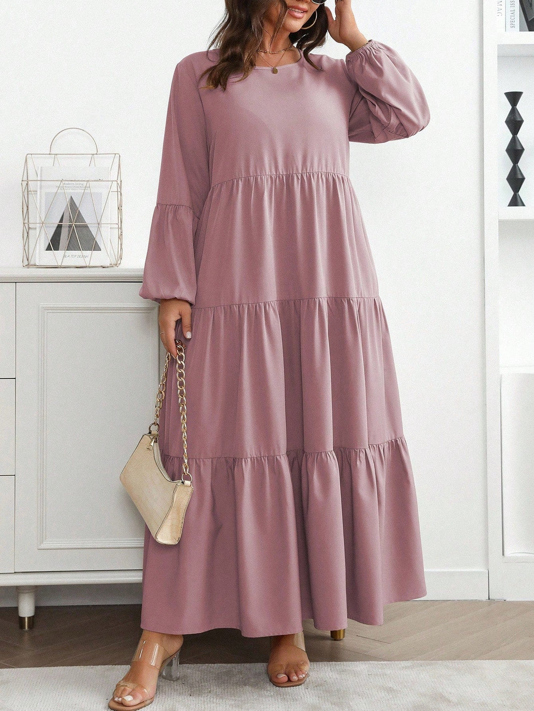 Lucía | Vestido Maxi Curvy con Mangas Globo