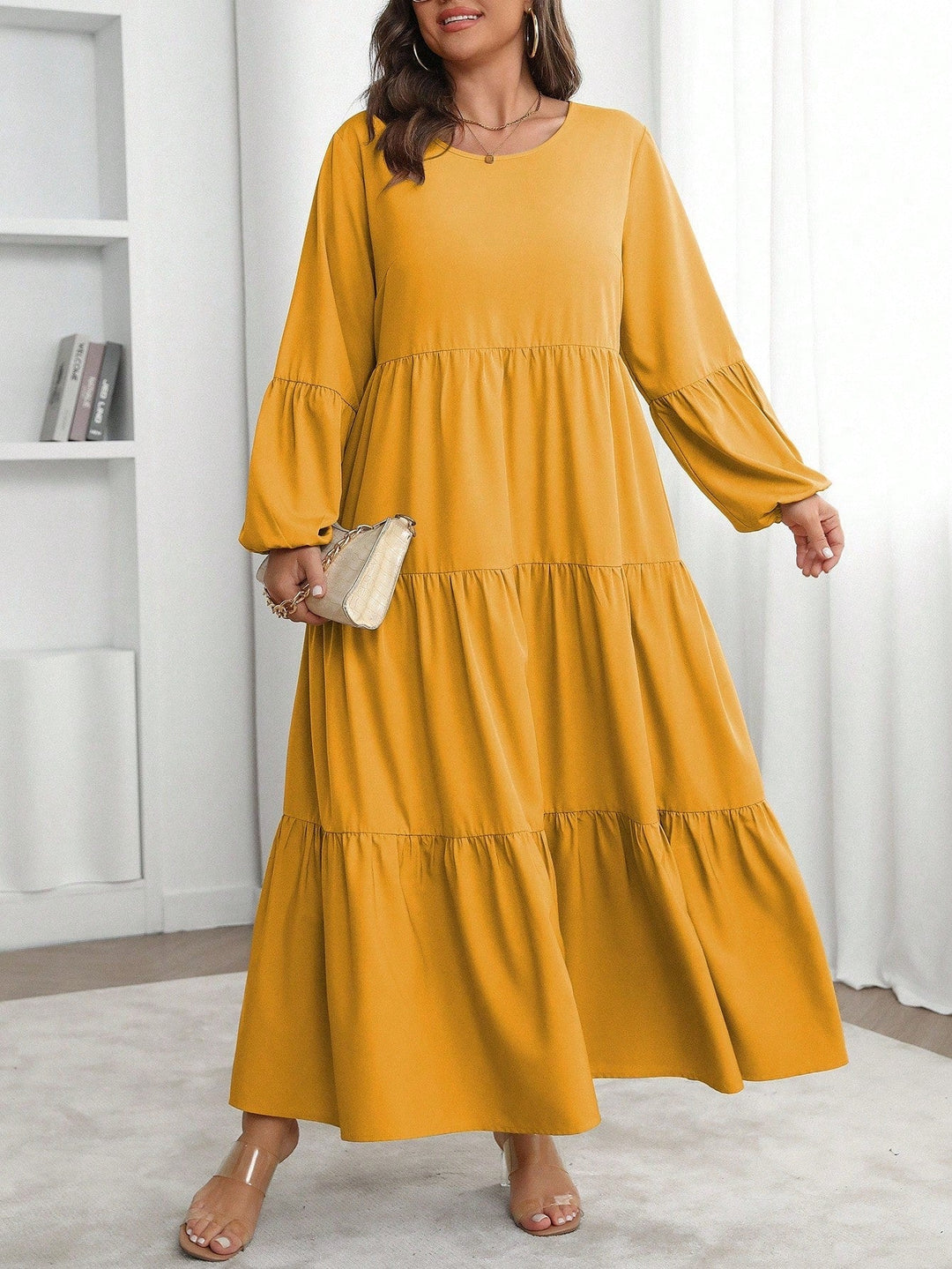 Lucía | Vestido Maxi Curvy con Mangas Globo