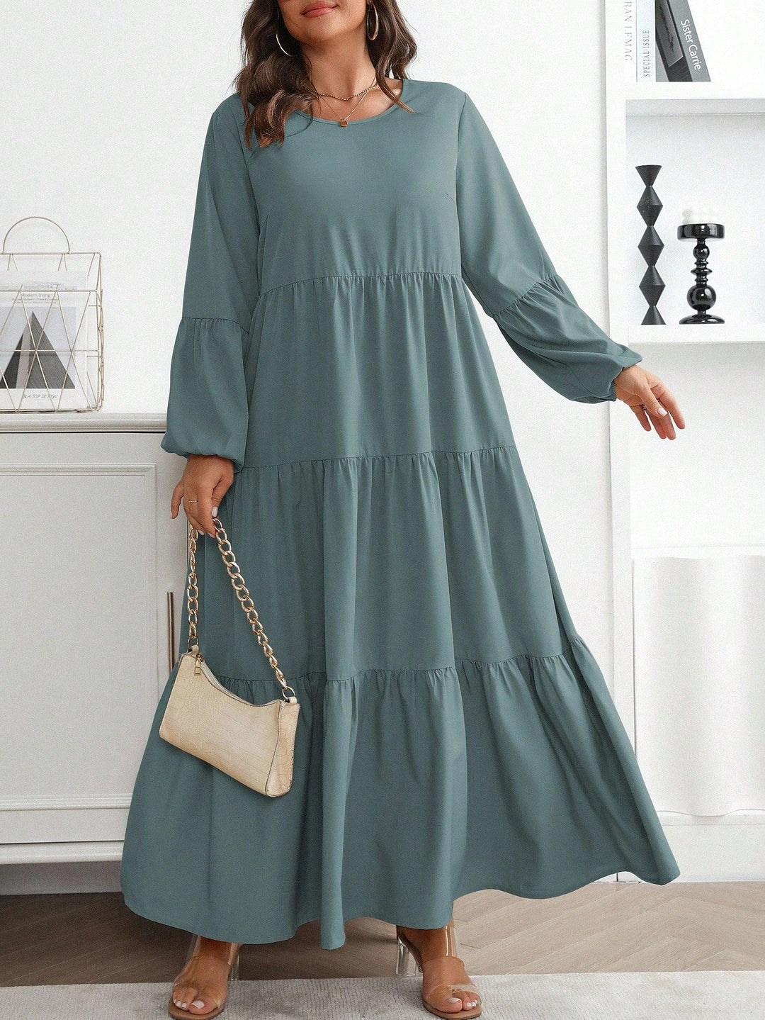 Lucía | Vestido Maxi Curvy con Mangas Globo