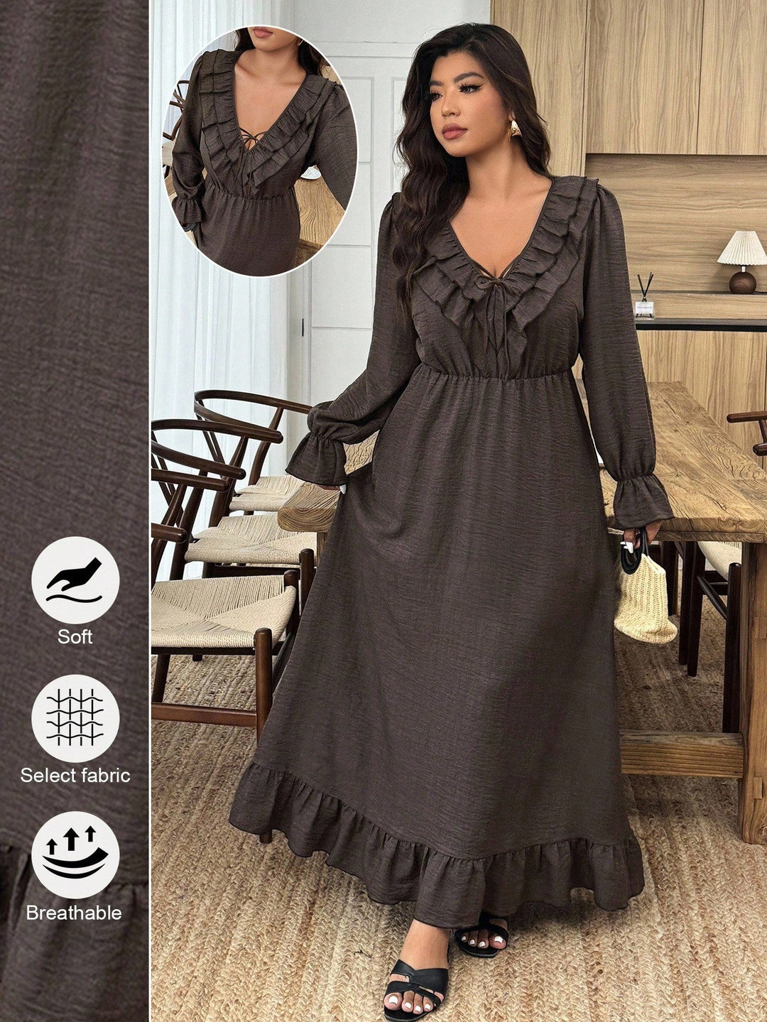 Selena | Vestido Curvy con Escote en V y Volante