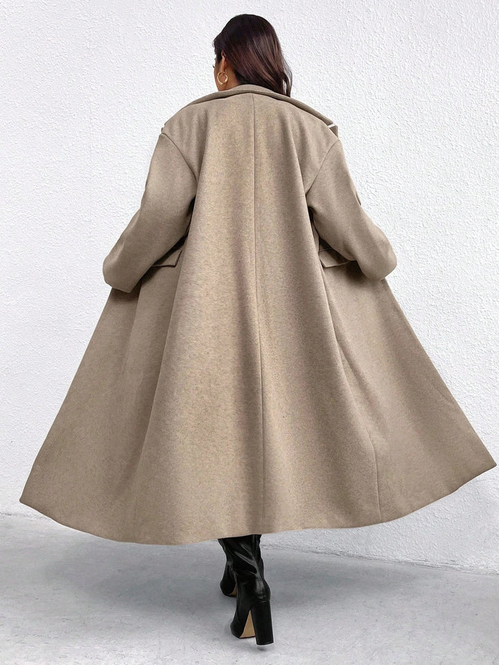 Ángela | Abrigo Maxi Curvy Camel con Bolsillos
