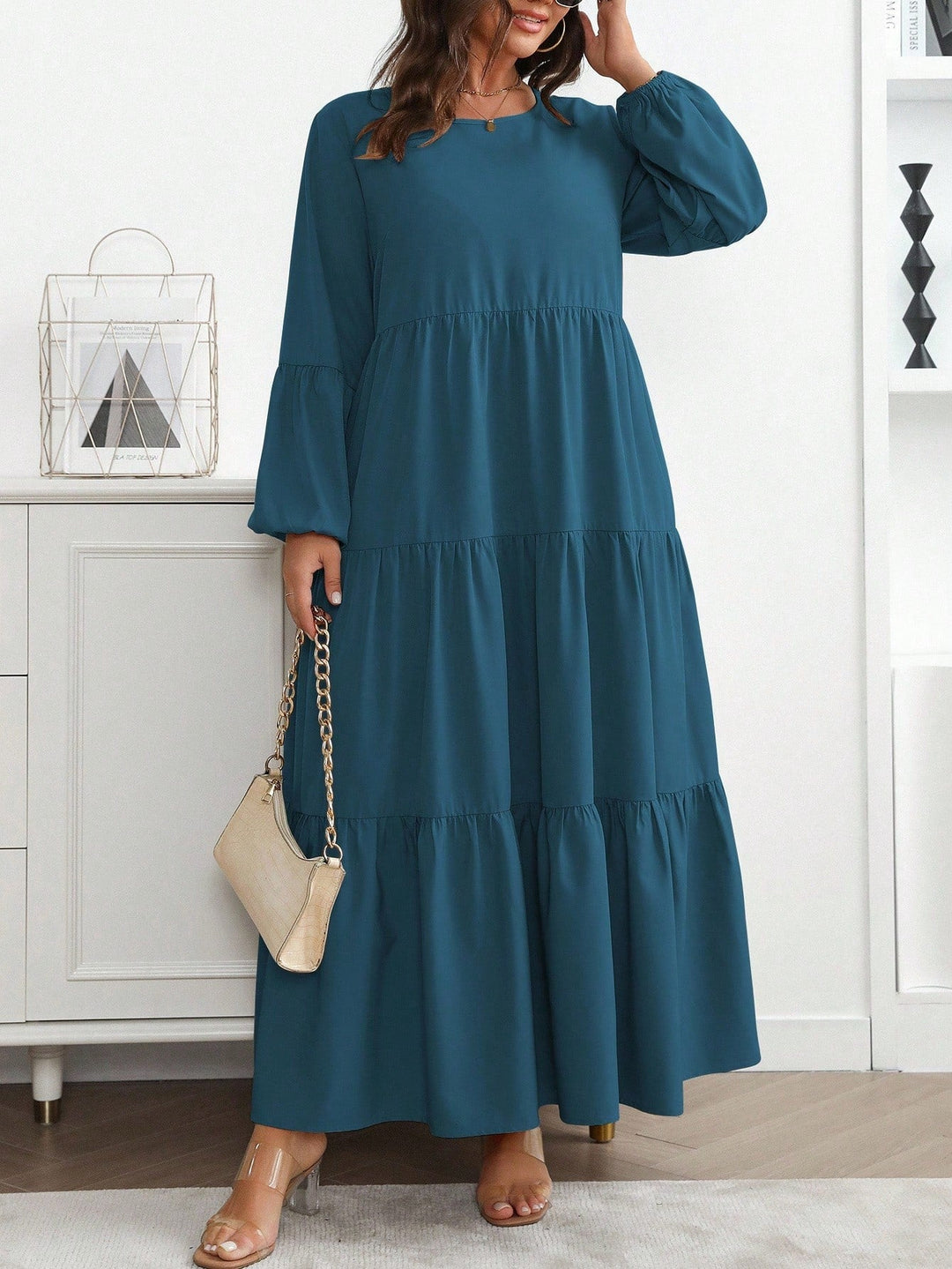 Lucía | Vestido Maxi Curvy con Mangas Globo
