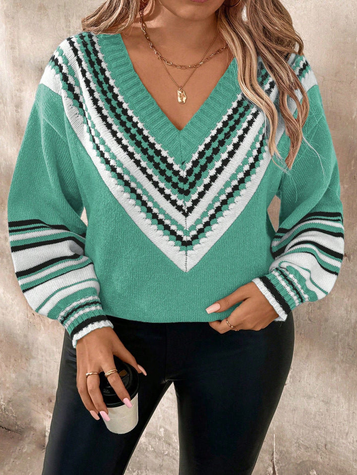 Adriana | Jersey Curvy de Rayas con Escote en V