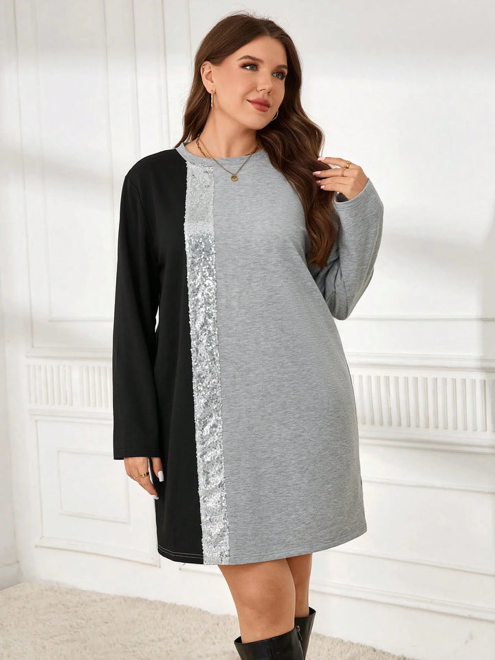 Azahara | Vestido Curvy de Manga Larga Bicolor