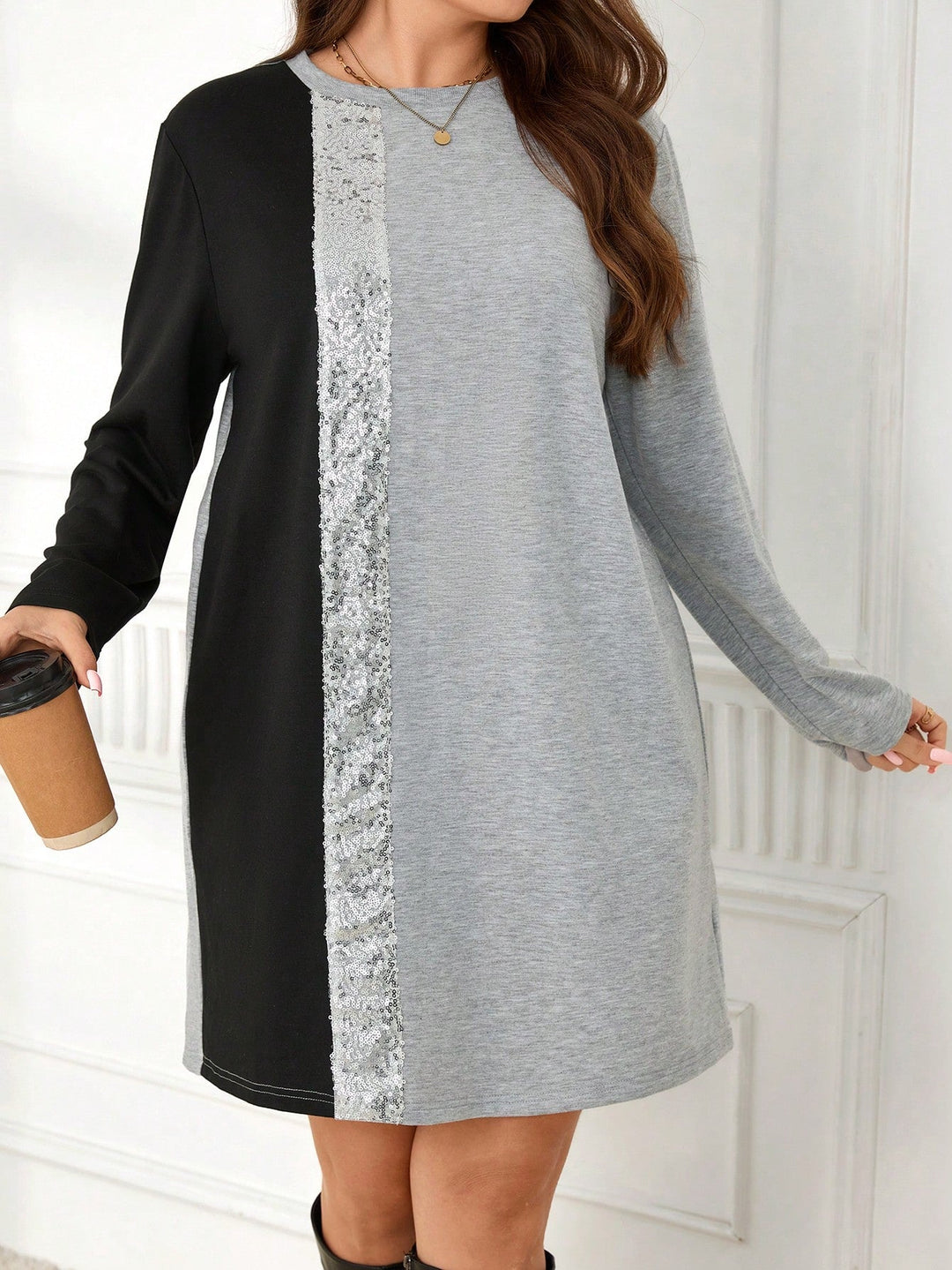 Azahara | Vestido Curvy de Manga Larga Bicolor