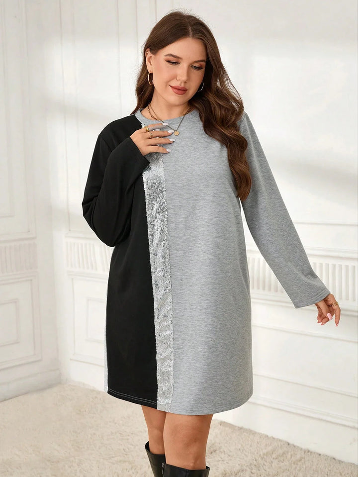 Azahara | Vestido Curvy de Manga Larga Bicolor