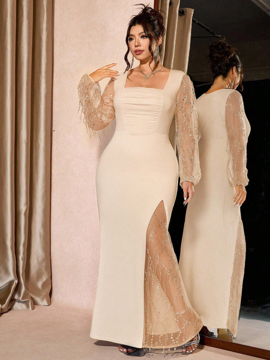 Manuela | Vestido Curvy de Escote Cuadrado con Lentejuelas