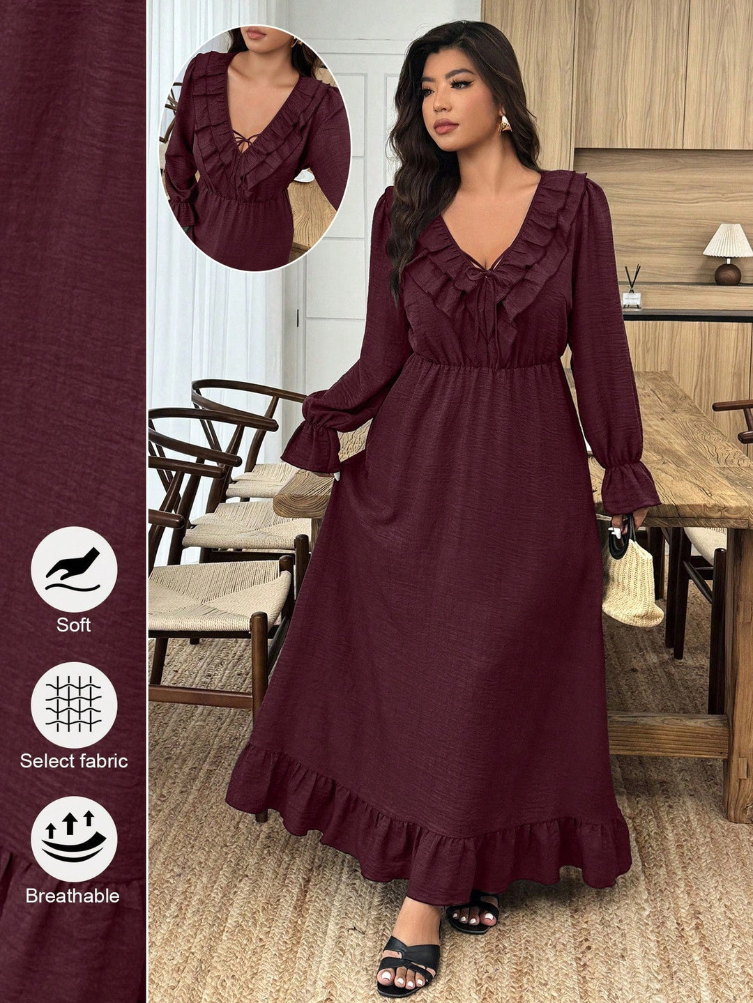 Selena | Vestido Curvy con Escote en V y Volante