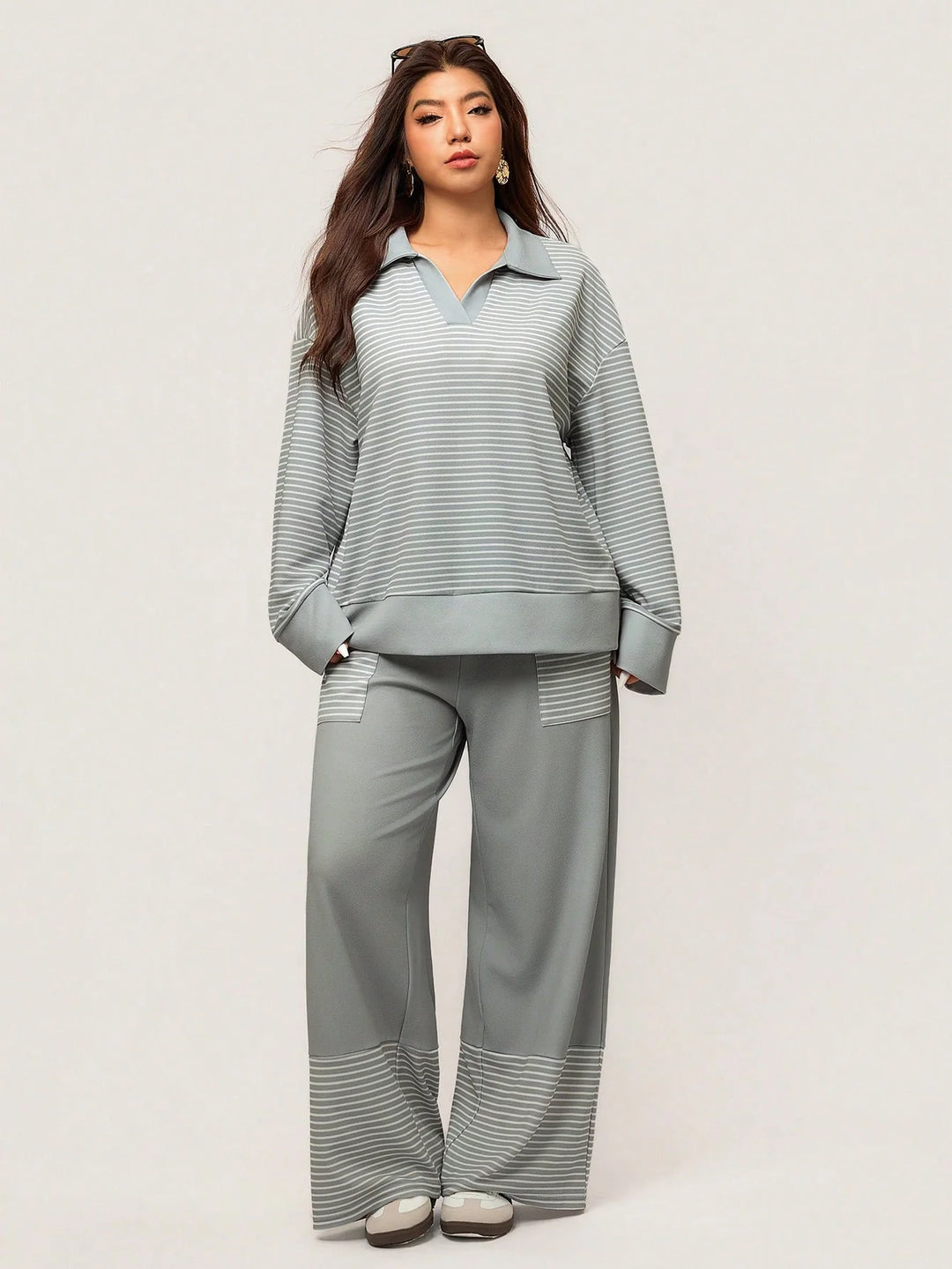 Julia | Conjunto Curvy Casual de Rayas
