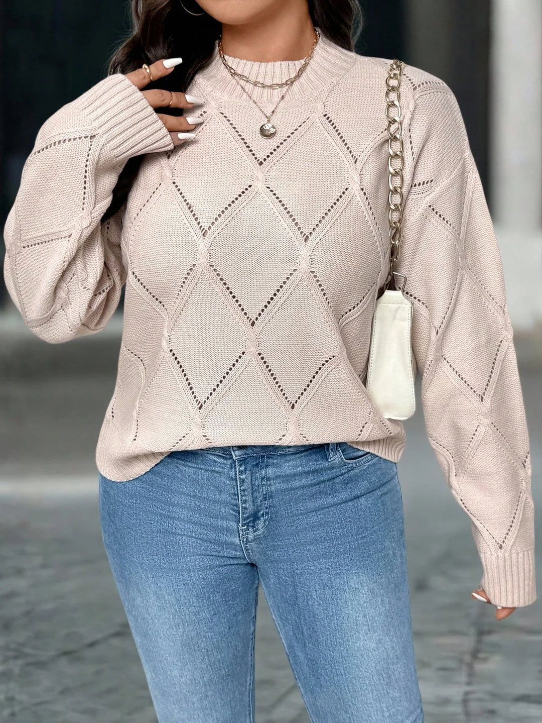 Amaya | Jersey Curvy de Cuello Alto y Rombos