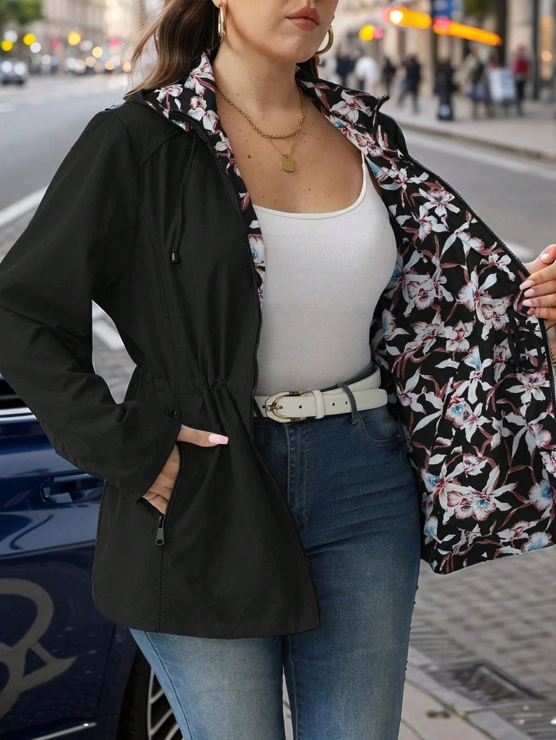 María | Chaqueta Cortavientos Curvy Reversible con Capucha