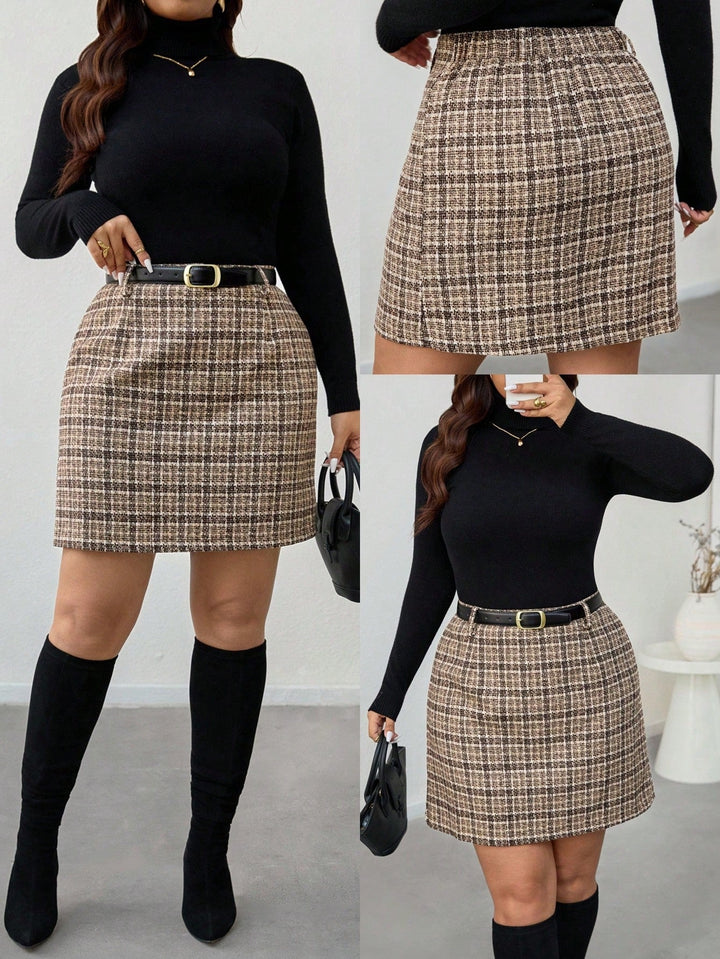 Marisol | Falda Curvy de Cuadros para Oficina