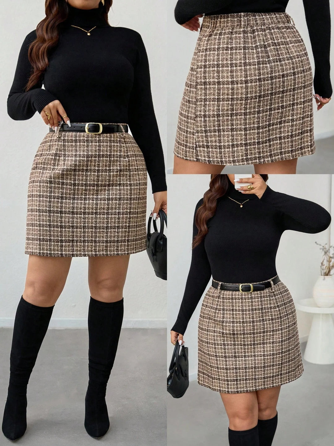 Marisol | Falda Curvy de Cuadros para Oficina
