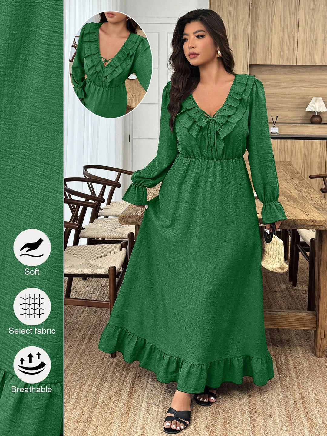Selena | Vestido Curvy con Escote en V y Volante