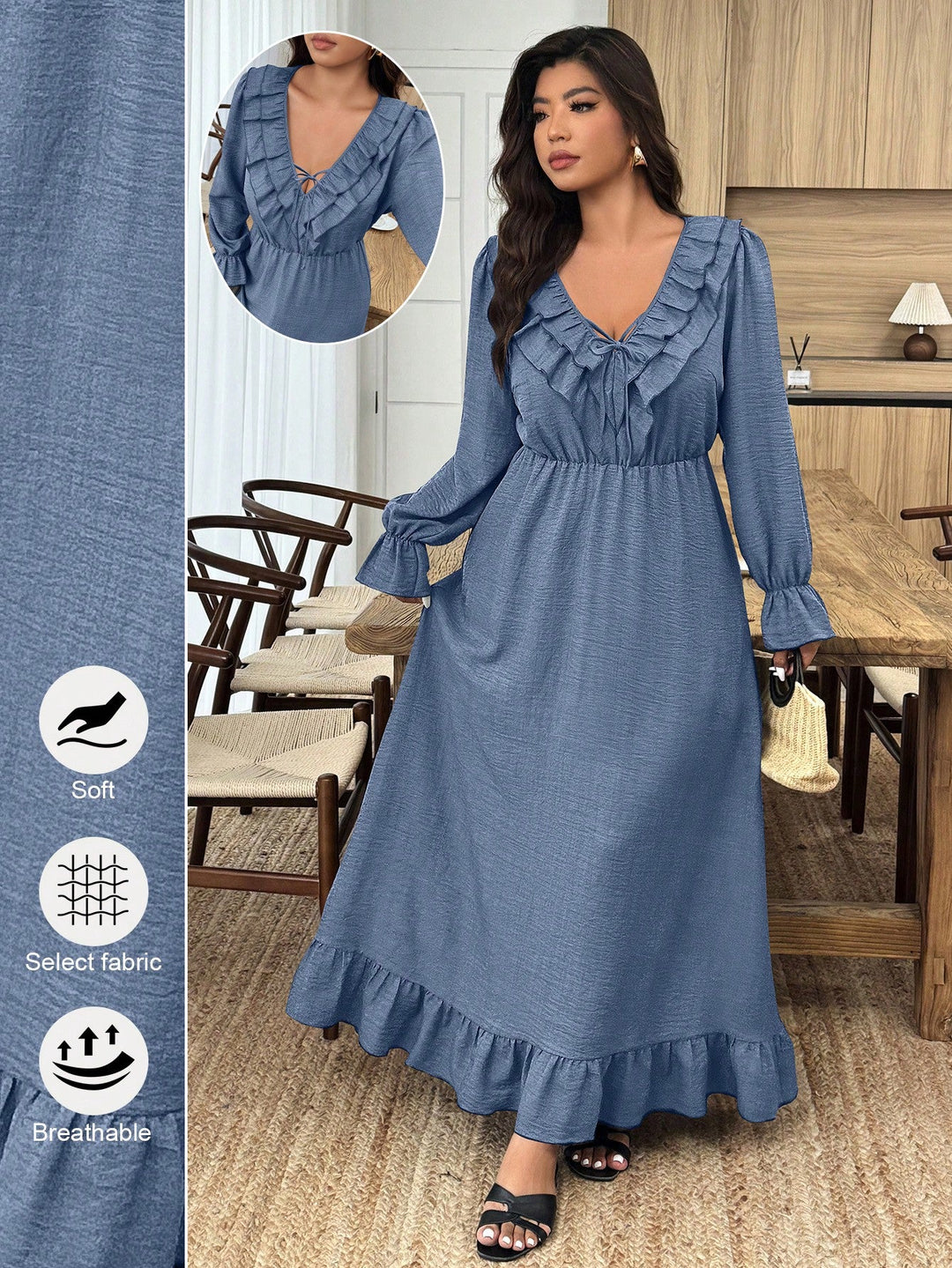 Selena | Vestido Curvy con Escote en V y Volante